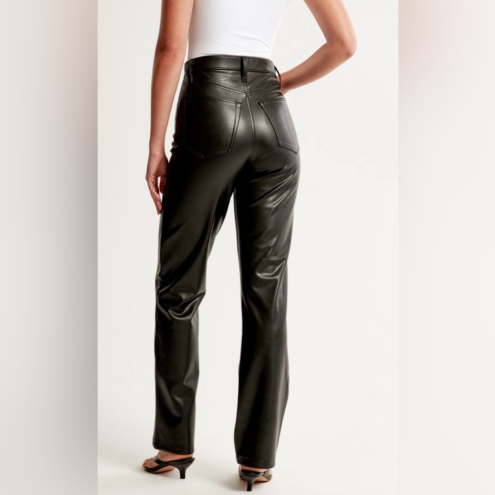 Abercrombie & fitch black vegan leather ultra high rise 90’s straight pants - Picture 3 of 7